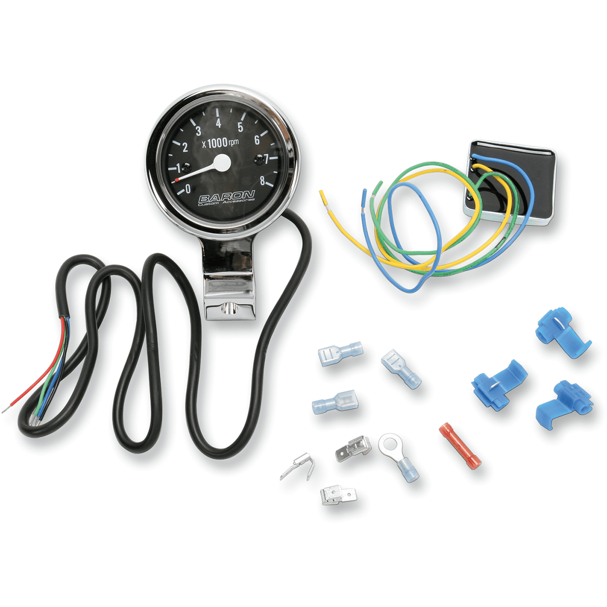 BARON 3" Bullet Electronic Tachometer Fits 1" Bar Chrome Black Face 3.5" L x 2.875" D BA757001