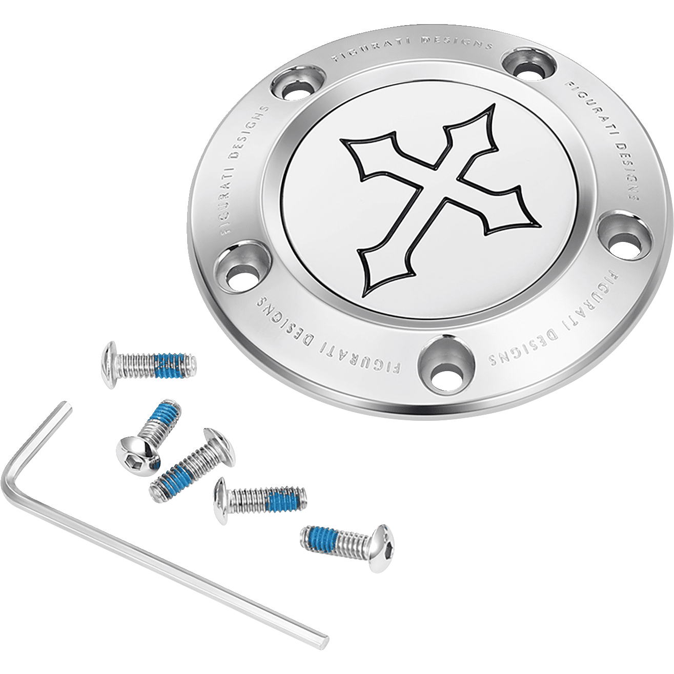 FIGURATI DESIGNS Timing Cover 5 Hole Cross Stainless Steel FD41TC5HSS