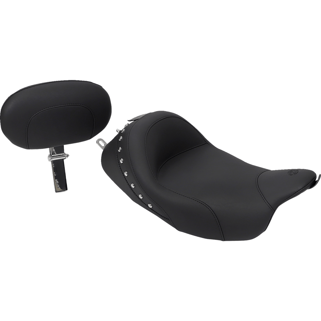 MUSTANG Wide Solo Seat With Backrest Black Studded W/Concho FL '08+ 79602