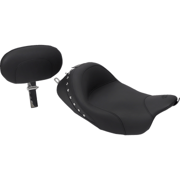 MUSTANG Wide Solo Seat With Backrest Black Studded W/Concho FL '08+ 79602