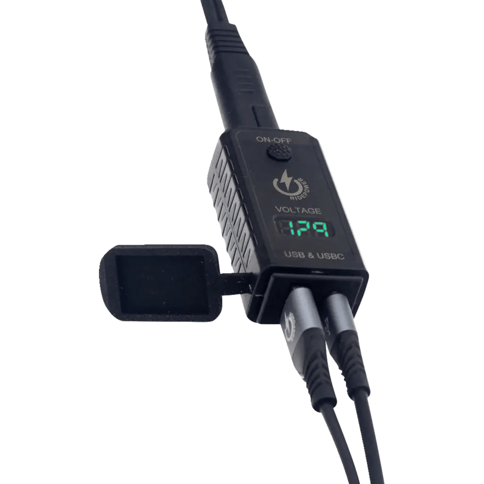 RidePower SAE to USB-C/USB Ports Adapter Charger Digital Voltage Indicator