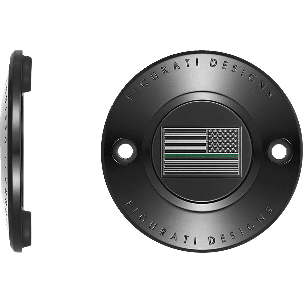 FIGURATI DESIGNS Timing Cover 2 Hole Green Line American Flag Black FD72TC2HBLK