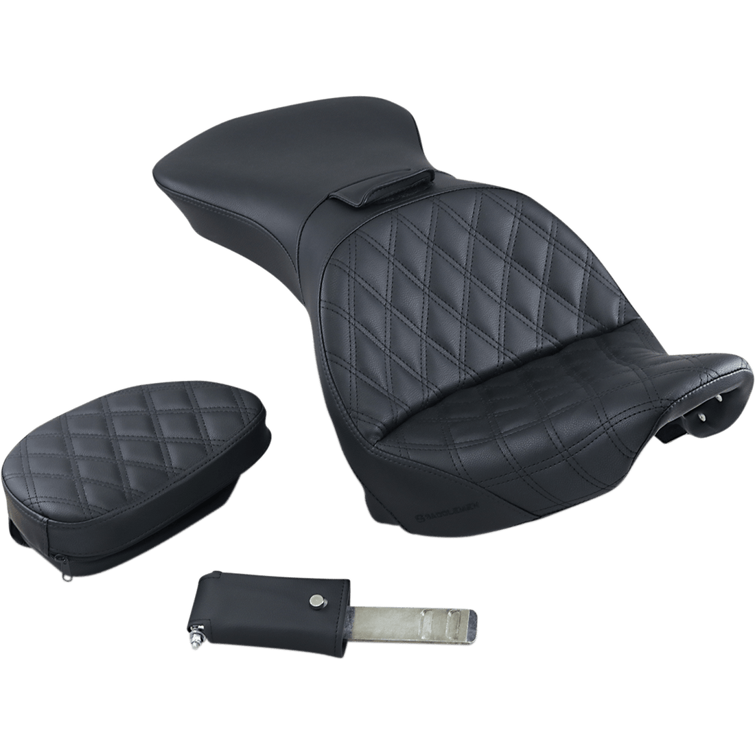 SADDLEMEN Explorer Seat With Backrest Lattice Stitched Black FLSTS 80023030LS