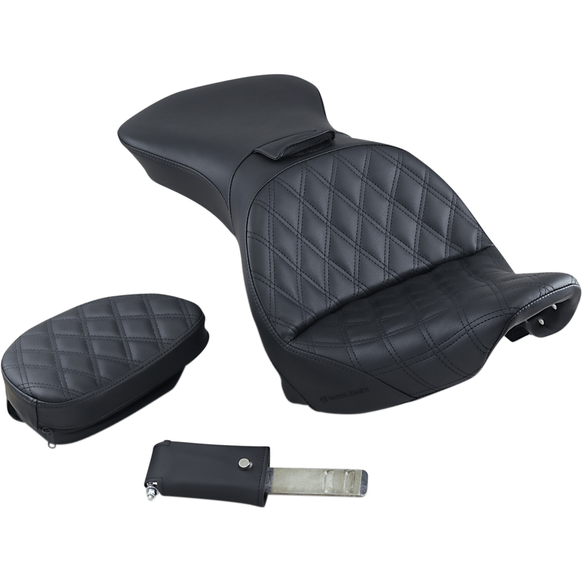 SADDLEMEN Explorer Seat With Backrest Lattice Stitched Black FLSTS 80023030LS