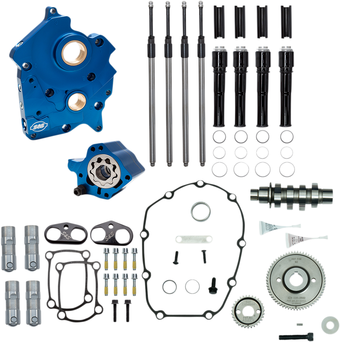 S&S CYCLE Cam Chest Kit with Plate Gear Drive Water Cooled 465 Cam Black Pushrods M8 3101009A