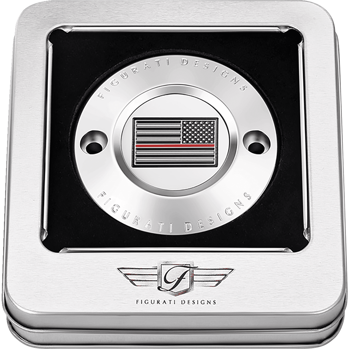 FIGURATI DESIGNS Timing Cover 2 Hole Red Line American Flag Stainless Steel FD73TC2HSS