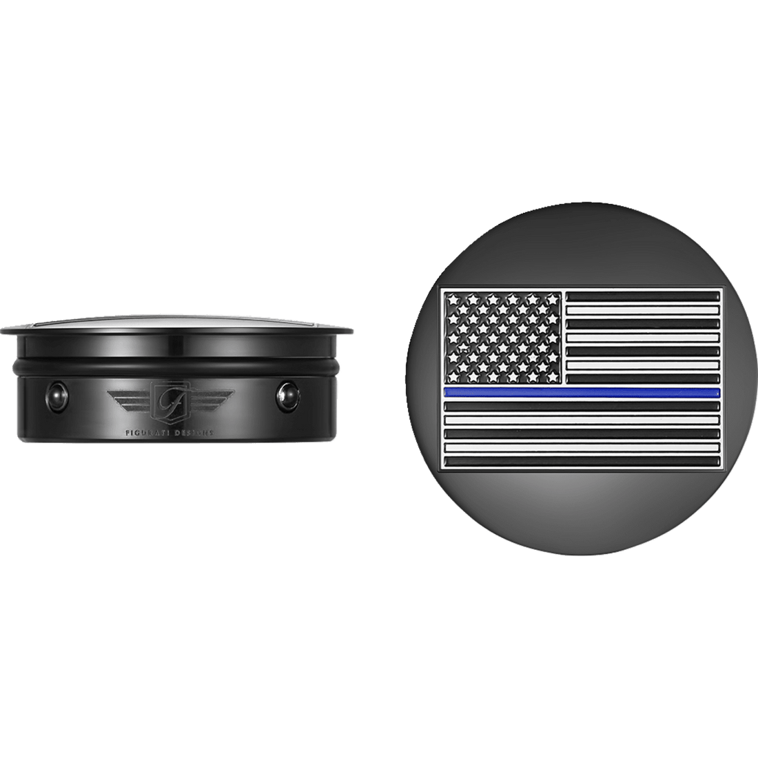 FIGURATI DESIGNS Swing Arm Covers Blue Line American Flag Custom Black Reversed FD71AFBLBLK