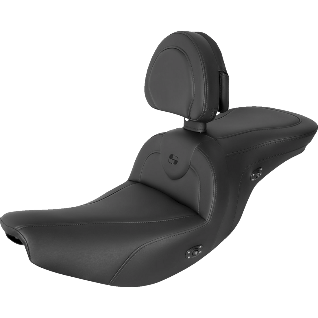 SADDLEMEN RoadSofa™ Seat With Backrest Black W/Black Stitching Heated Indian '14-'23 I1407187BRHCT