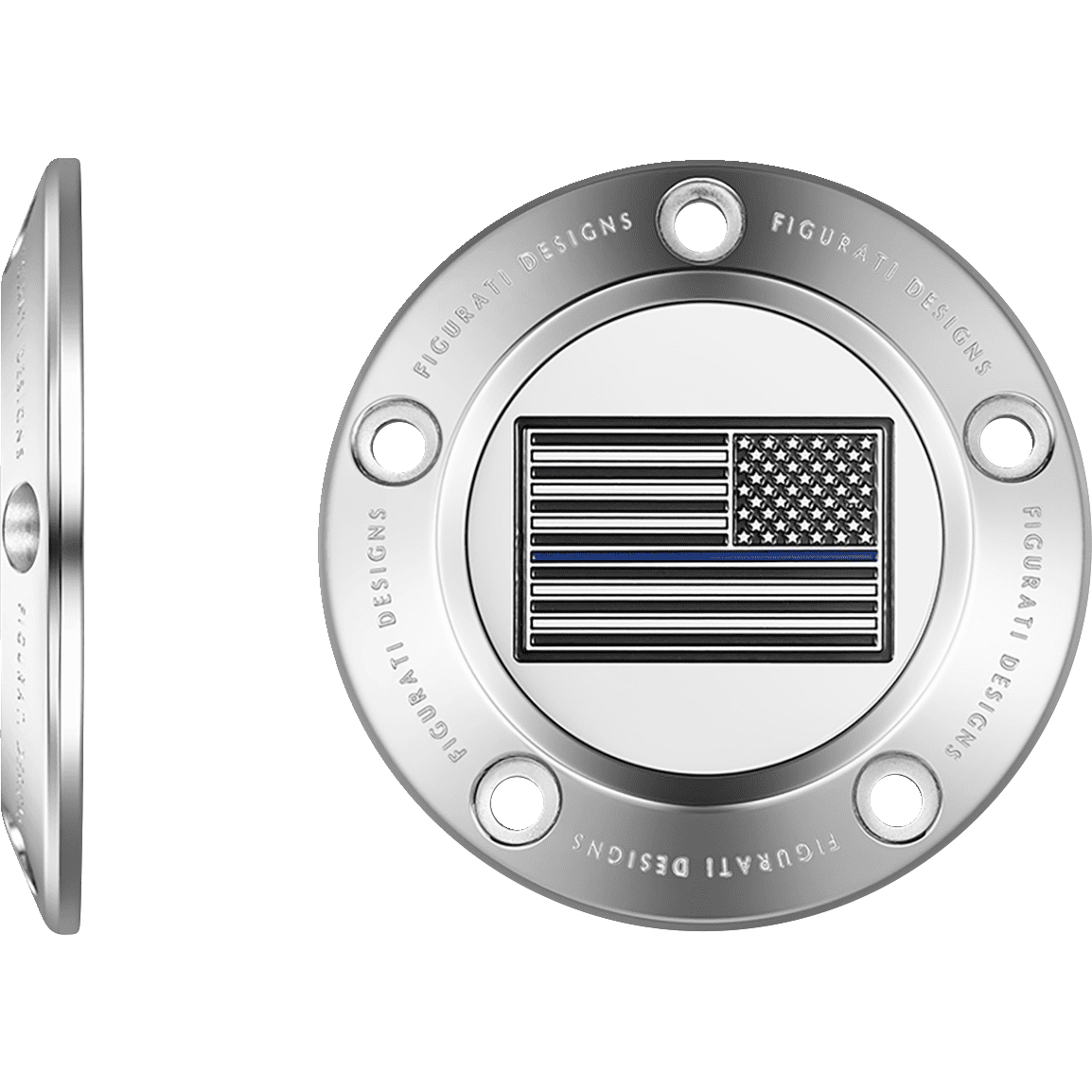 FIGURATI DESIGNS Timing Cover 5 Hole Blue Line American Flag Stainless Steel FD70TC5HSS