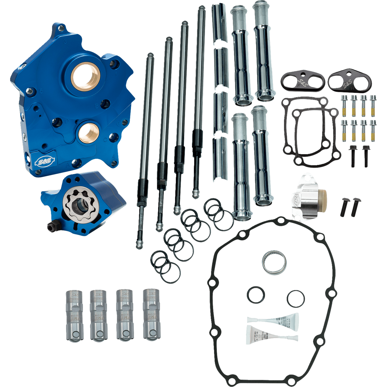 S&S CYCLE Cam Chest Kit without Cams Chain Drive Oil Cooled Chrome Pushrods M8 3101263