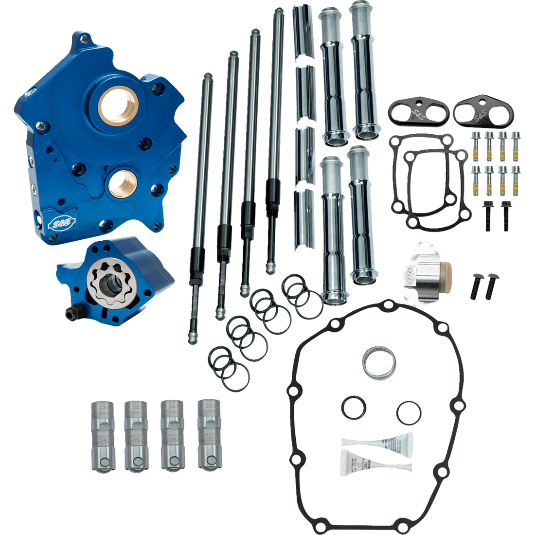 S&S CYCLE Cam Chest Kit without Cams Chain Drive Oil Cooled Chrome Pushrods M8 3101263