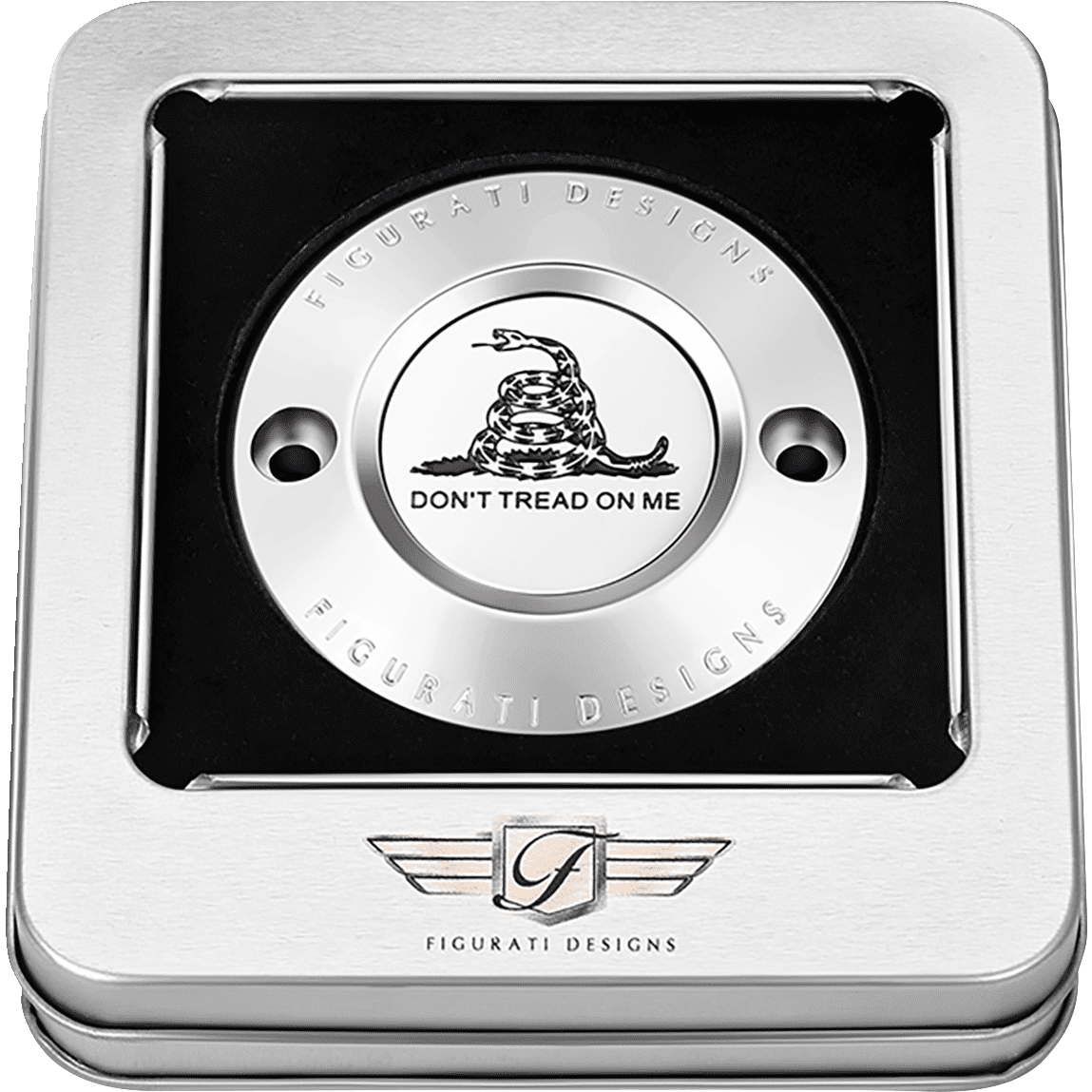 FIGURATI DESIGNS Timing Cover 2 Hole Don't Tread on Me Stainless Steel FD40TC2HSS