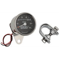 DRAG SPECIALTIES 2.4" MPH Mini LED Mechanical Speedometer/Indicators Chrome Housing Black Face 1:1