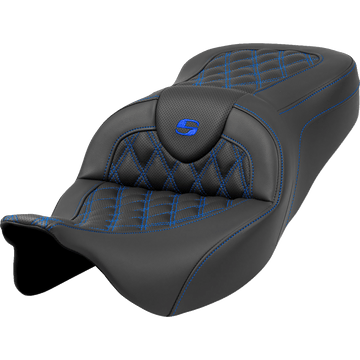 SADDLEMEN Roadsofa™ Seat Lattice Stitch Blue Stitch without Backrest FLH/FLT '08-'23 A80807B182BLU