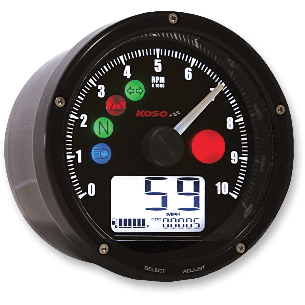 KOSO NORTH AMERICA TNT-01R Universal Electronic Speedometer/Tachometer Black Face/Casing BA035K00