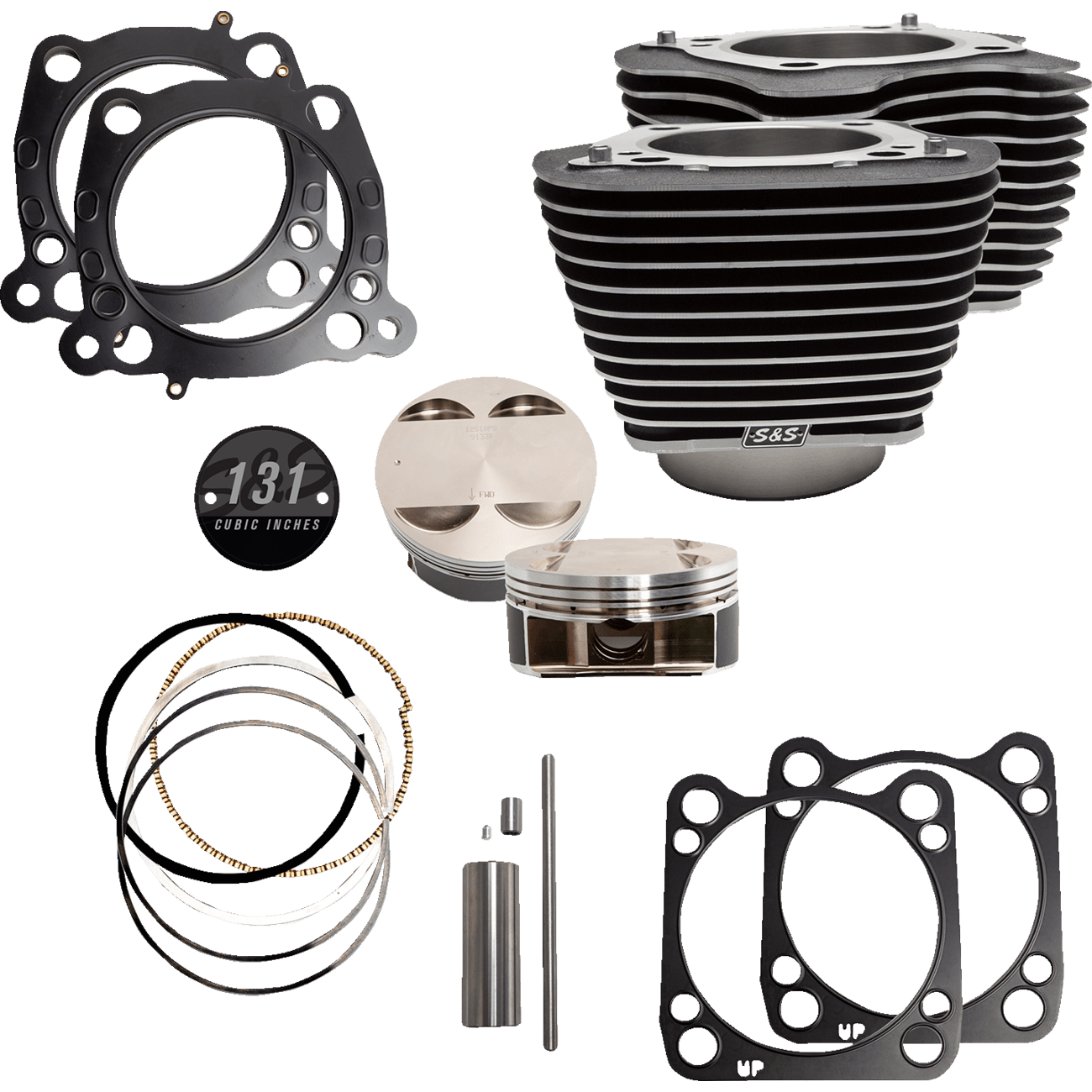 S&S CYCLE Cylinder & Piston Kit 131" Wrinkle Black with Highlighted Fins M8