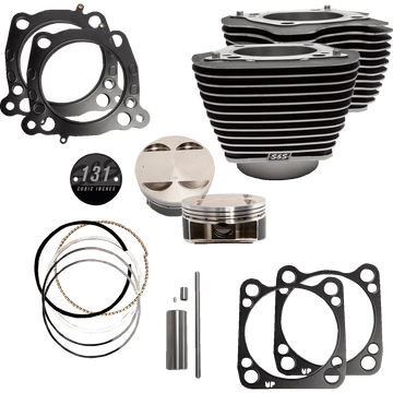 S&S CYCLE Cylinder & Piston Kit 131" Wrinkle Black with Highlighted Fins M8