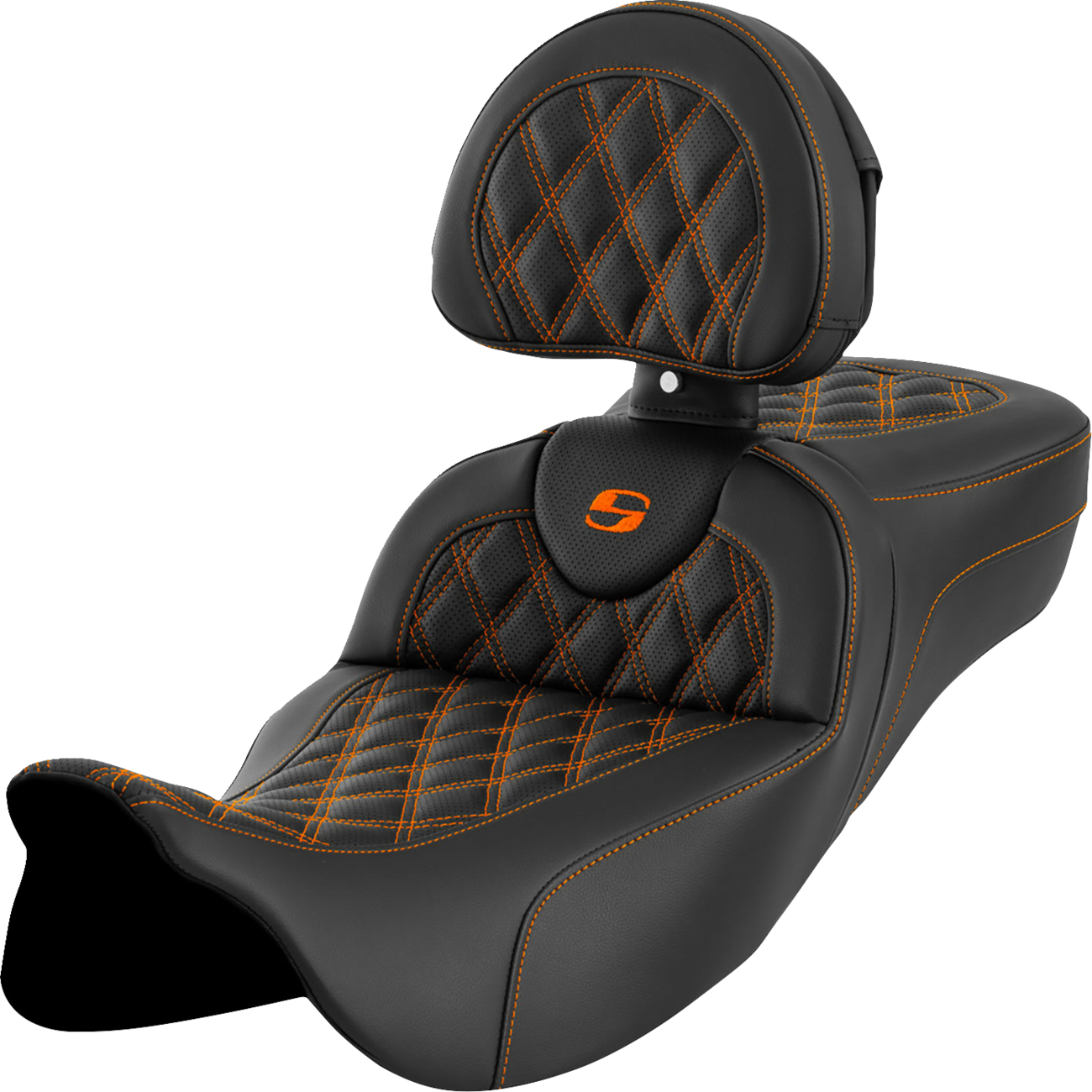 SADDLEMEN Roadsofa™ Extended Reach Seat Lattice Stitch Orange Stitch with Backrest FL '08-'23 A80807R184ORA