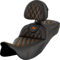 SADDLEMEN Roadsofa™ Extended Reach Seat Lattice Stitch Orange Stitch with Backrest FL '08-'23 A80807R184ORA