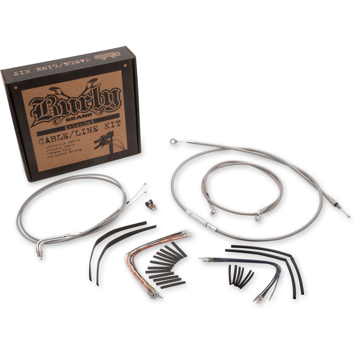 BURLY BRAND Handlebar Cable/Brake Line Kit Complete 14" Ape Hanger Handlebars Stainless Steel