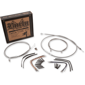 BURLY BRAND Handlebar Cable/Brake Line Kit Complete 14" Ape Hanger Handlebars Stainless Steel