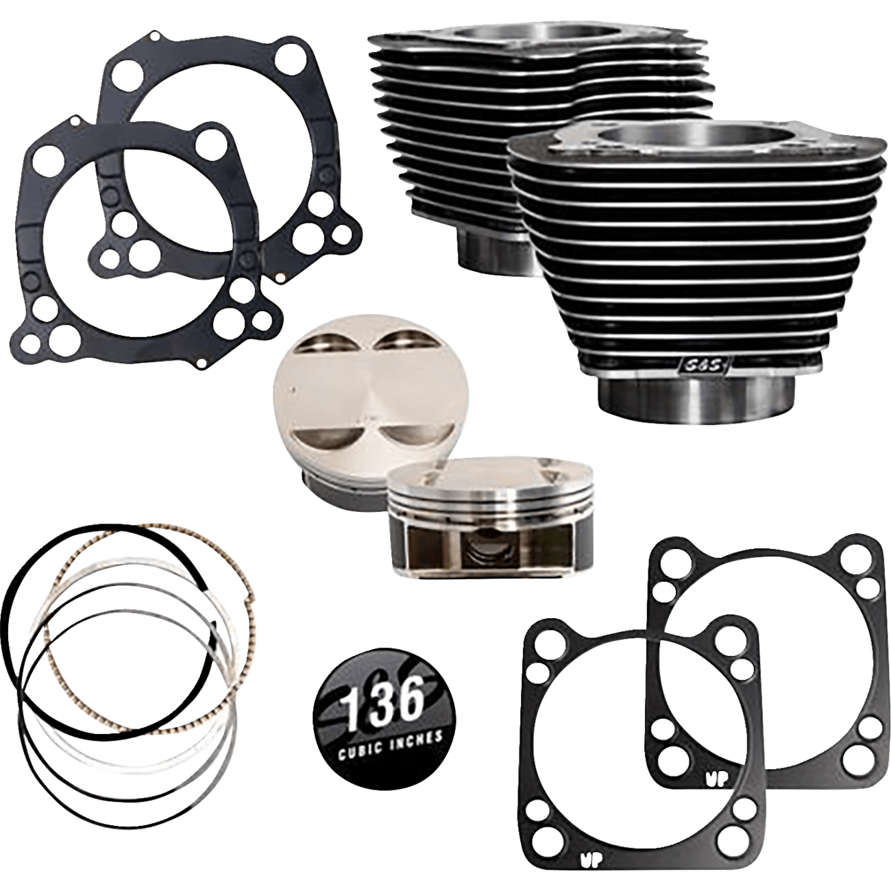 S&S CYCLE 136 " Big Bore Cylinder Kit -Black Granite/ Highlighted Fins M8