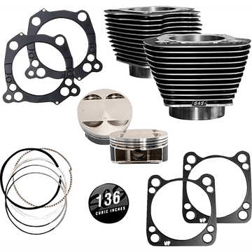 S&S CYCLE 136 " Big Bore Cylinder Kit -Black Granite/ Highlighted Fins M8