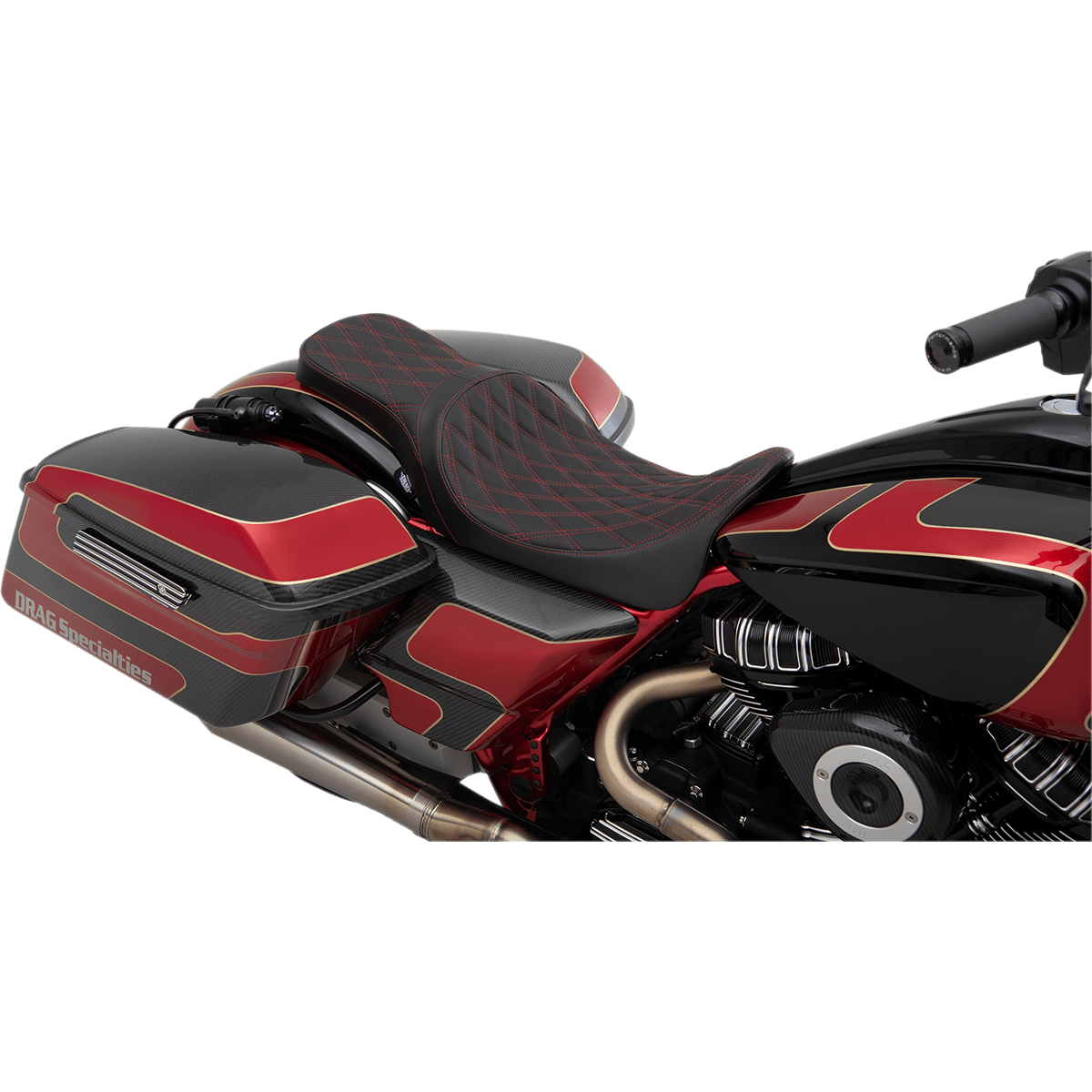 DRAG SPECIALTIES Predator 2-Up Seat Double Diamond Red Stitching FL '08-'23