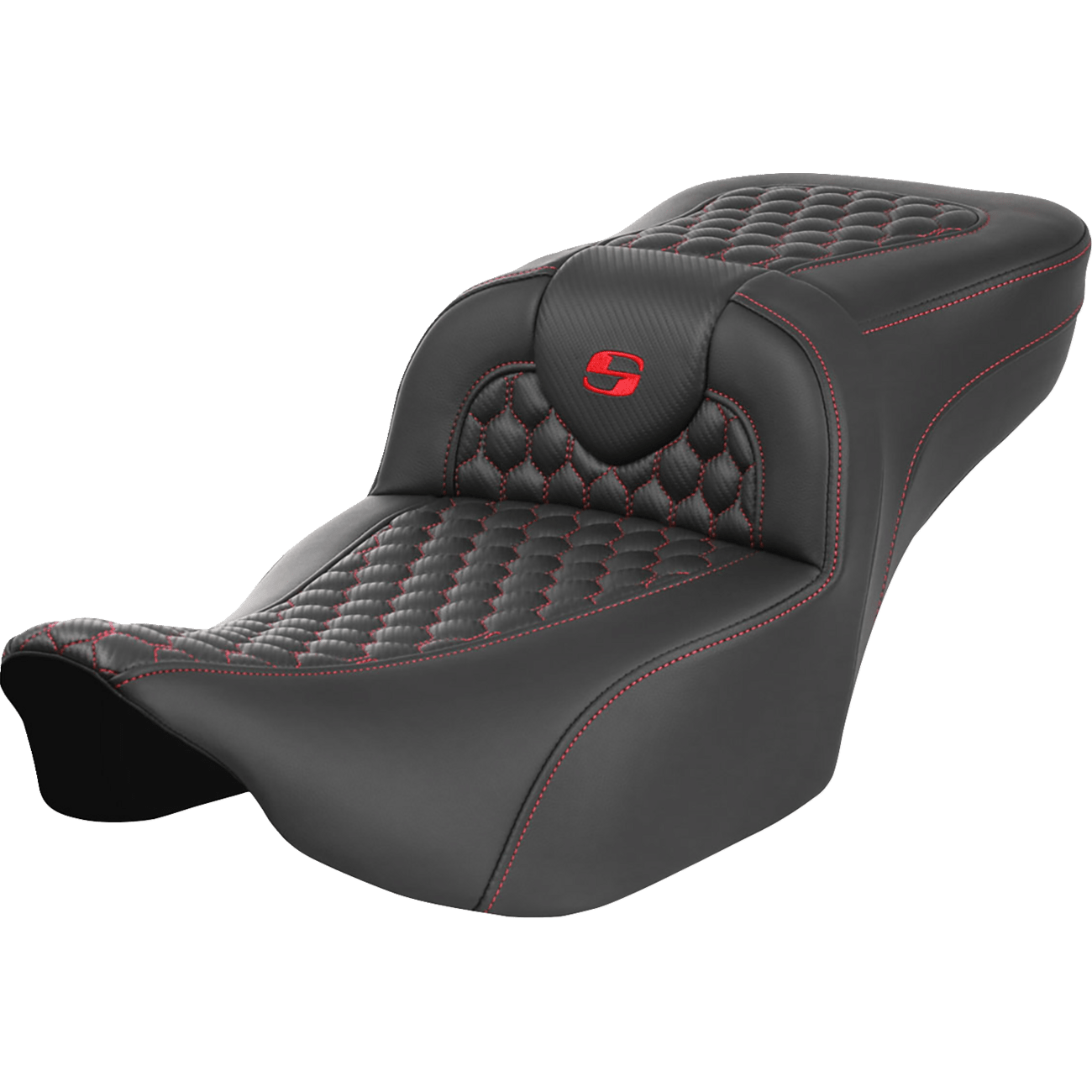 SADDLEMEN Roadsofa™ Extended Reach Seat without Backrest Honeycomb Red Stitch FLTR/FLHX '23-'24