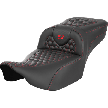 SADDLEMEN Roadsofa™ Extended Reach Seat without Backrest Honeycomb Red Stitch FLTR/FLHX '23-'24