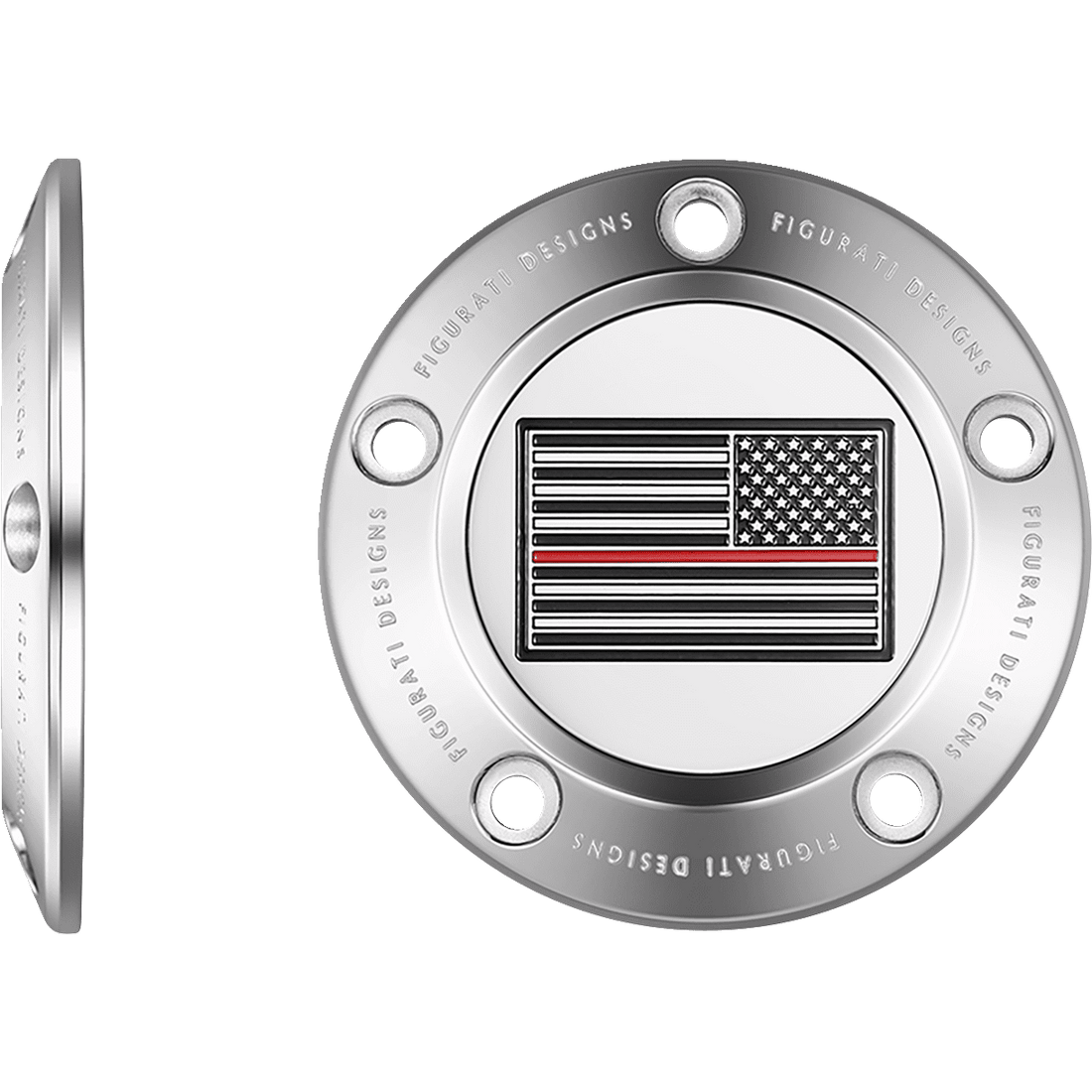 FIGURATI DESIGNS Timing Cover 5 Hole Red Line American Flag Stainless Steel FD73TC5HSS