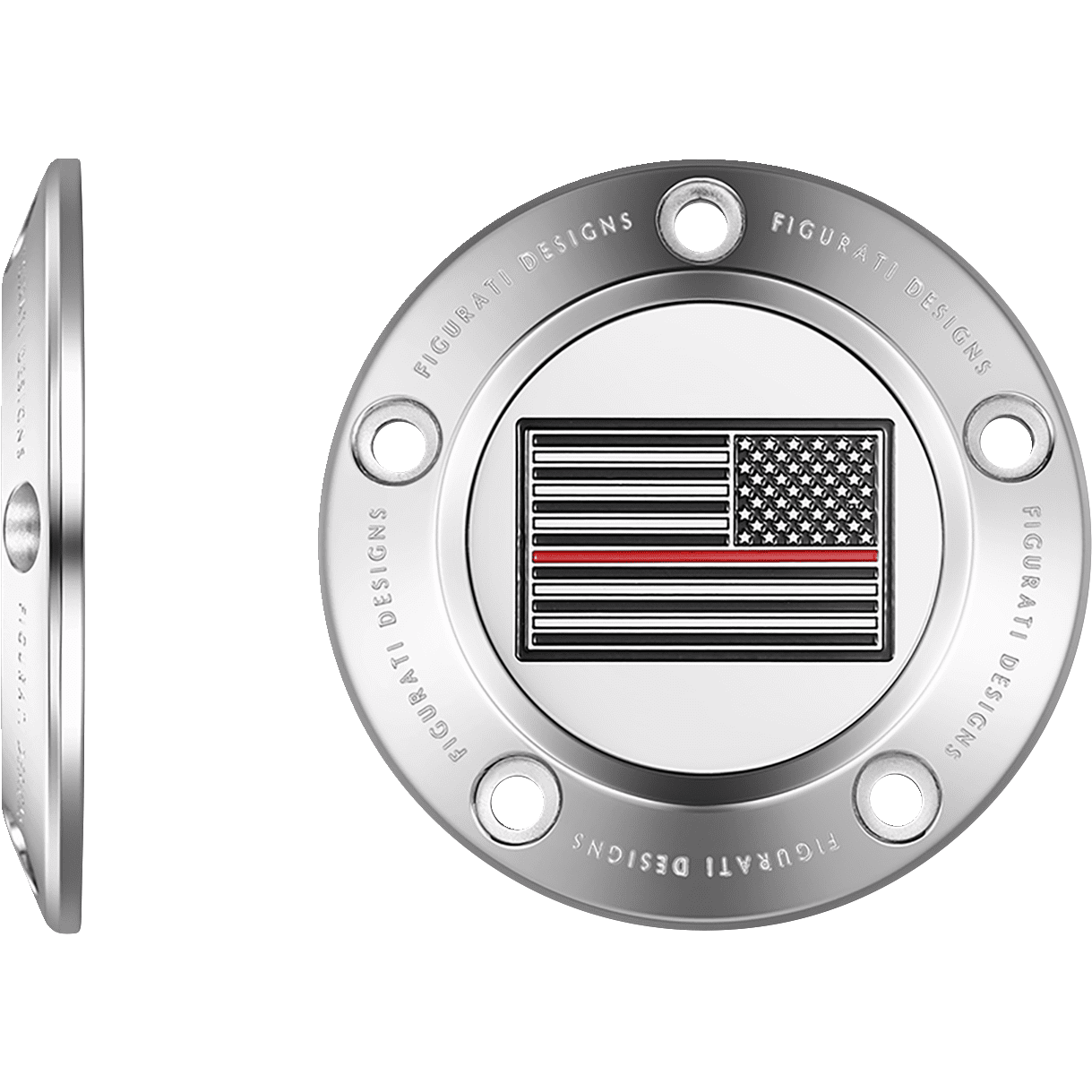 FIGURATI DESIGNS Timing Cover 5 Hole Red Line American Flag Stainless Steel FD73TC5HSS