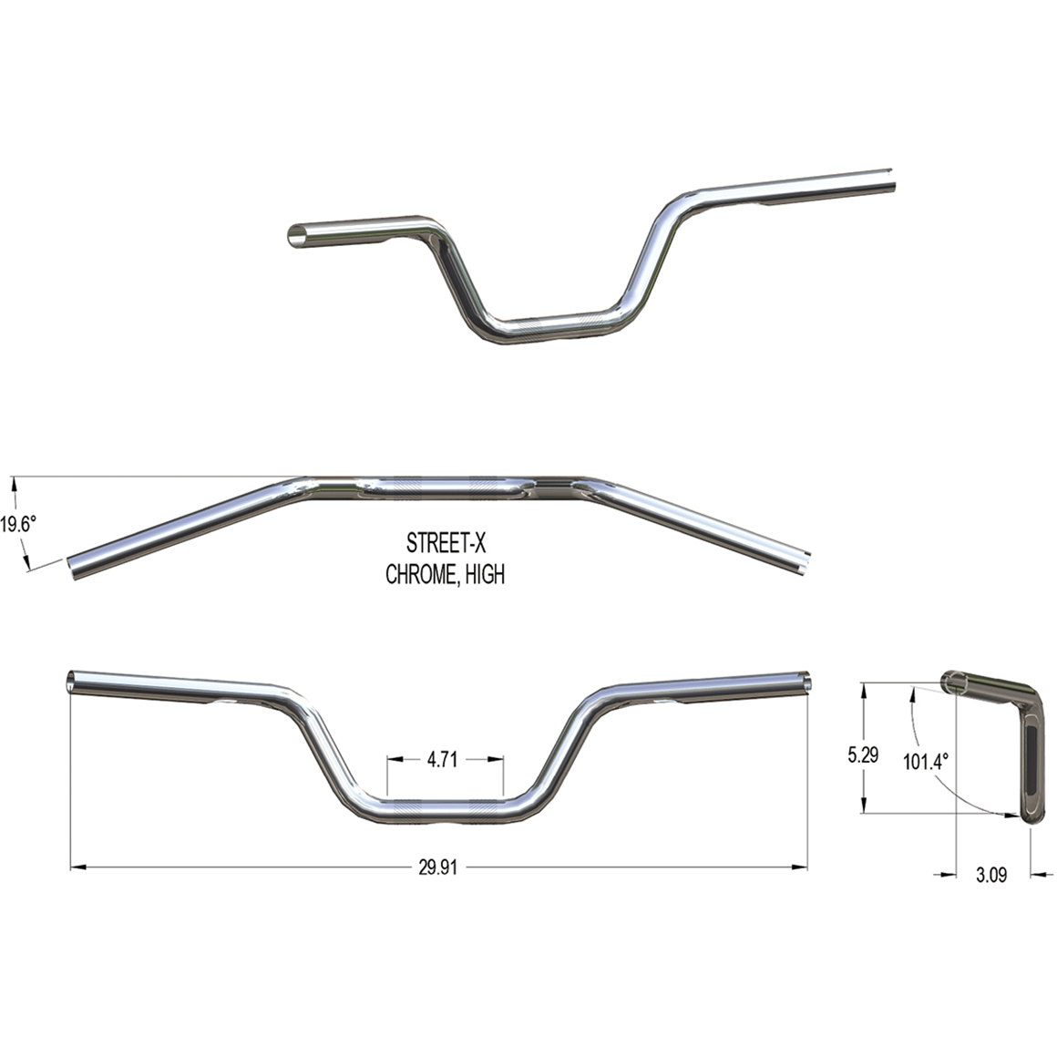 KHROME WERKS Handlebar High Bend Chrome 300900