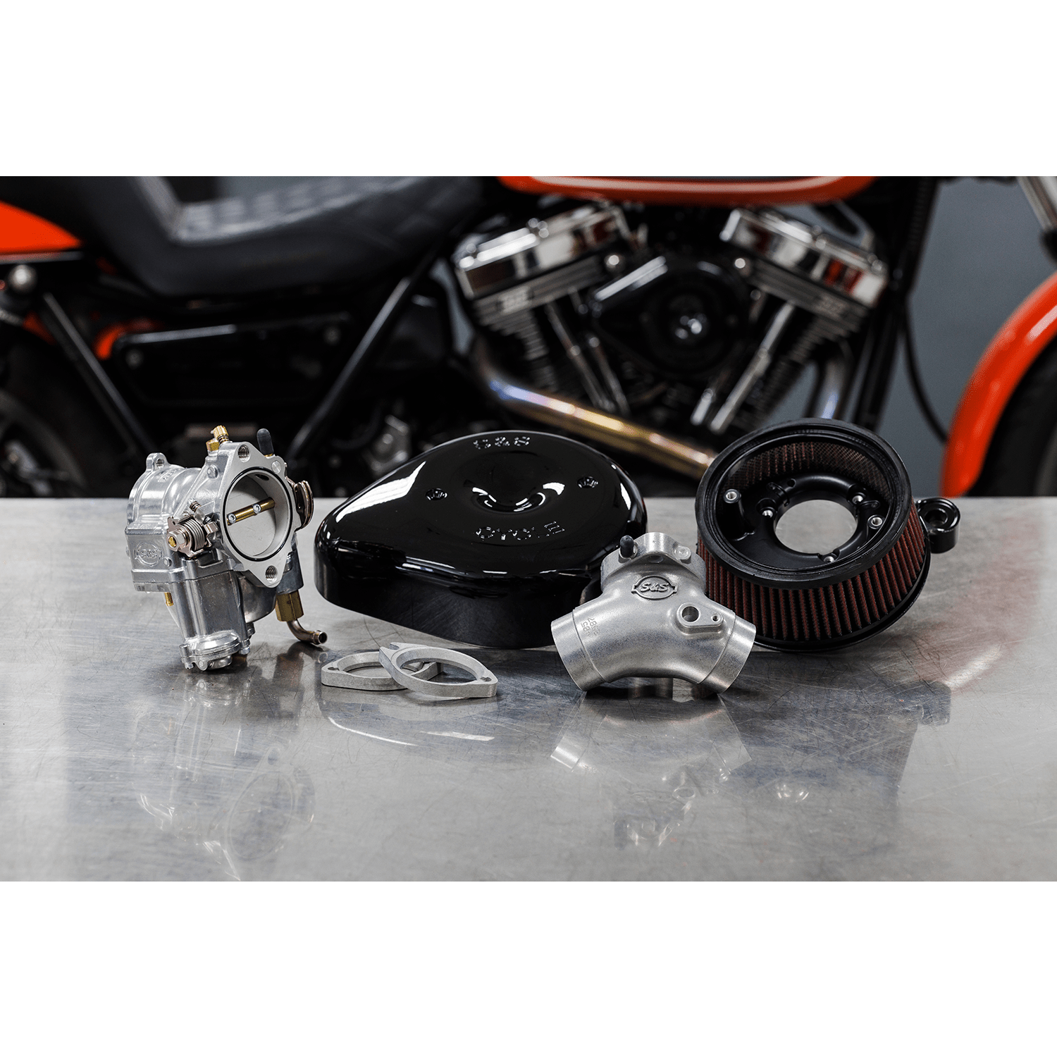 S&S CYCLE Super E Carburetor with Stealth Air Cleaner Kit Gloss Black Evolution Big Twin 1100146