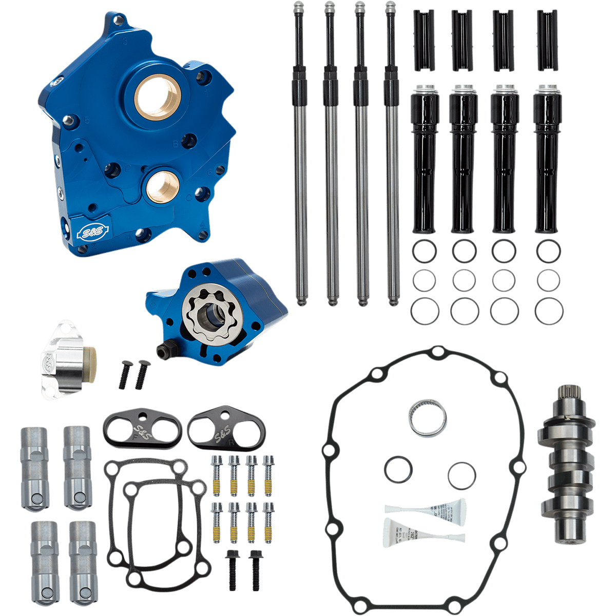 S&S CYCLE Cam Chest Kit with Plate Chain Drive Oil Cooled 475 Cam Black Pushrods M8 3101012B