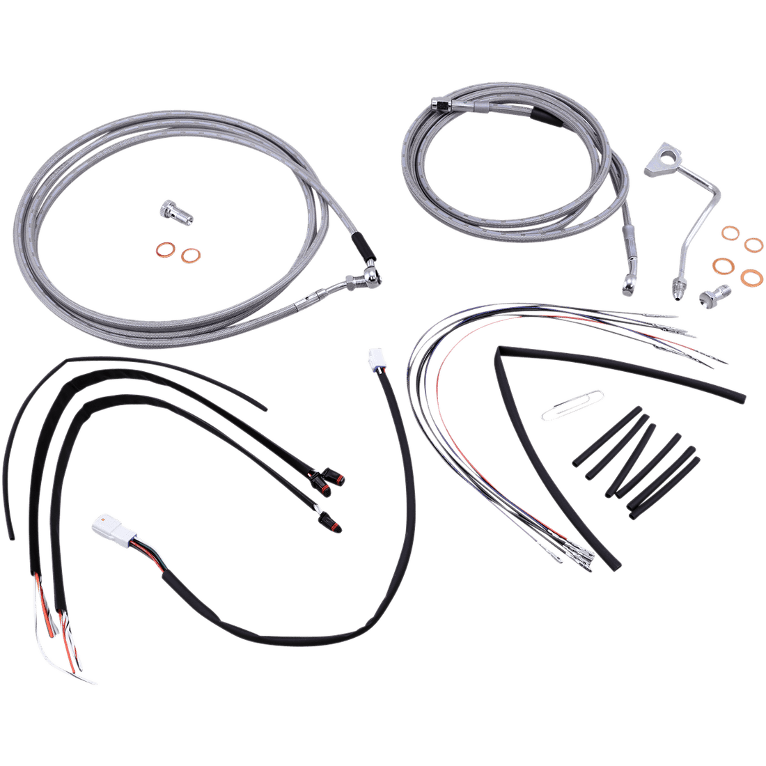 BURLY BRAND Handlebar Cable/Brake Line Kit Complete 14" Ape Hanger Handlebars Stainless Steel