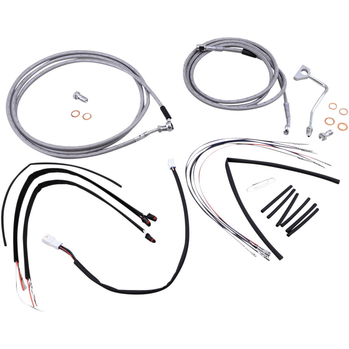 BURLY BRAND Handlebar Cable/Brake Line Kit Complete 14" Ape Hanger Handlebars Stainless Steel