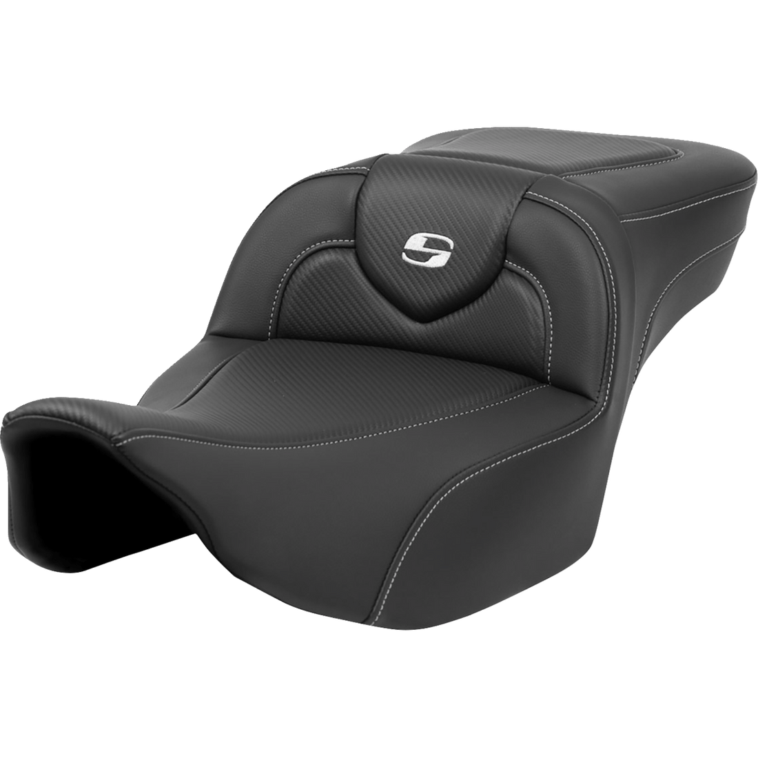 SADDLEMEN Roadsofa™ Extended Reach Seat Carbon Fiber Silver Stitch/Silver Logo no Backrest FL '23-'24 82307186