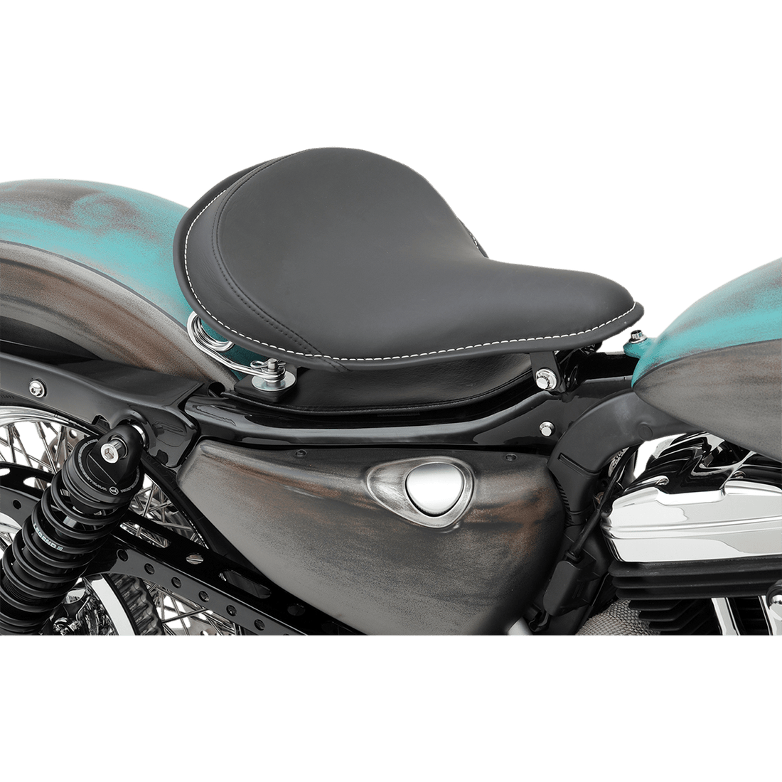 DRAG SPECIALTIES Seat Spring Solo Large Black Solar-Reflective Leather/White Perimeter Stitch