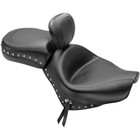 MUSTANG Seat Wide Touring With Driver Backrest Two-Piece Chrome Studded Black w/Conchos 79470