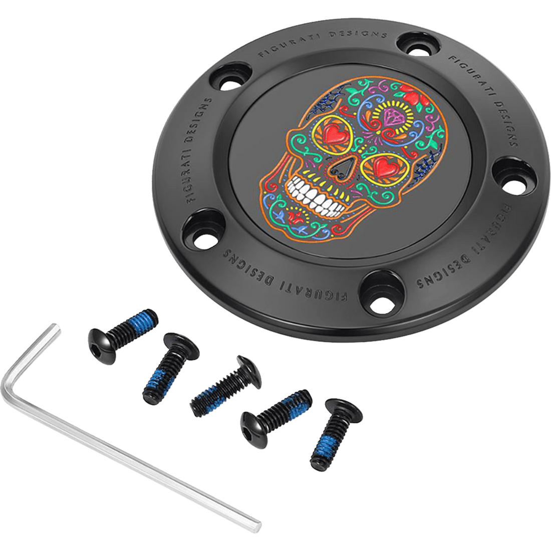 FIGURATI DESIGNS Timing Cover 5 Hole Sugar Skull Black FD30TC5HBLK