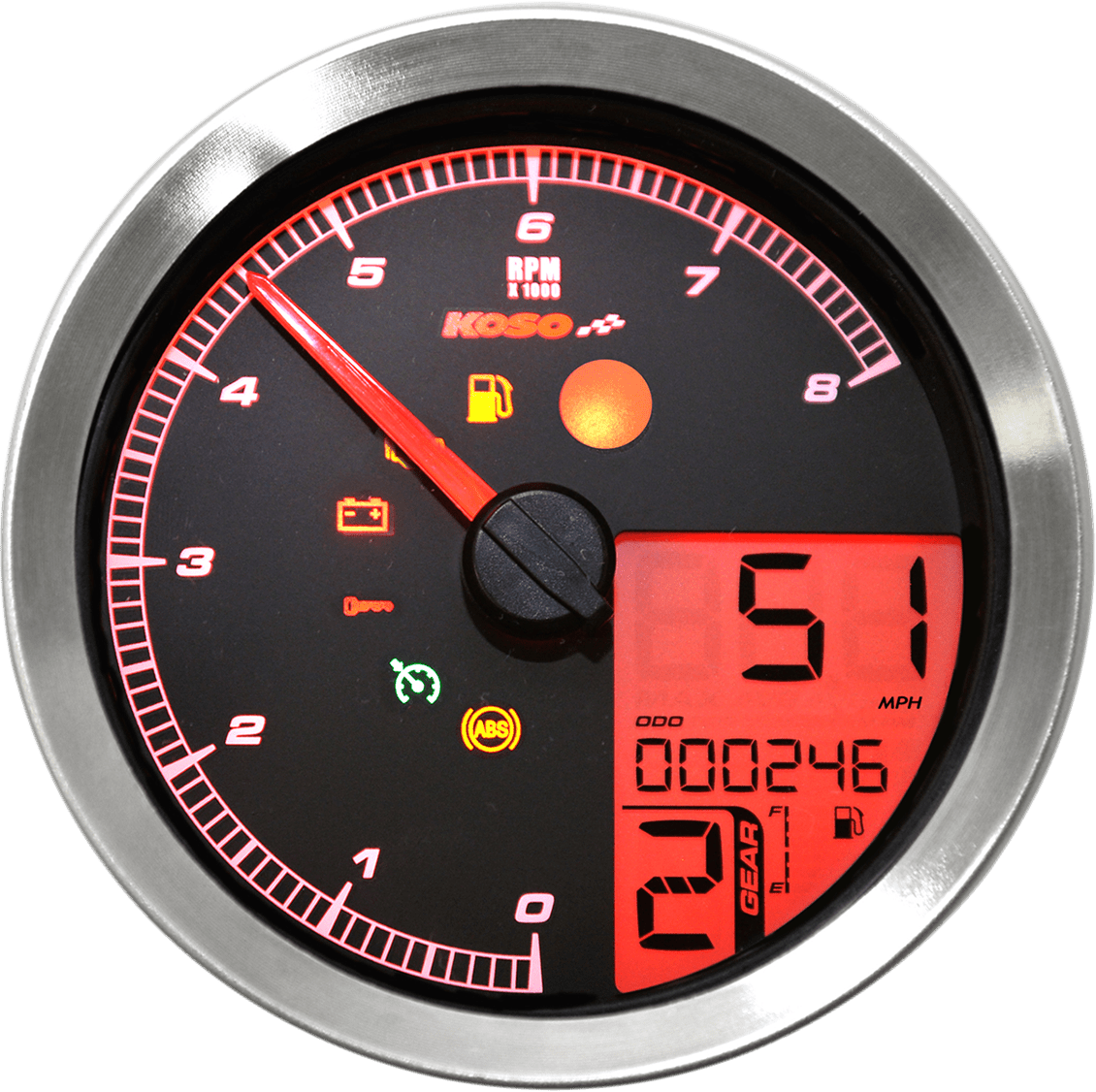 KOSO NORTH AMERICA Multi-Function Speedometer/Tachometer HD-04 Chrome BA051201