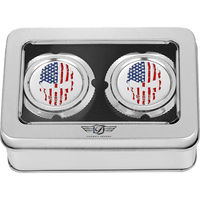 FIGURATI DESIGNS Axle Nut Cover Front Stainless Steel Red/White/Blue Flag Skull Silver FD24FACSS