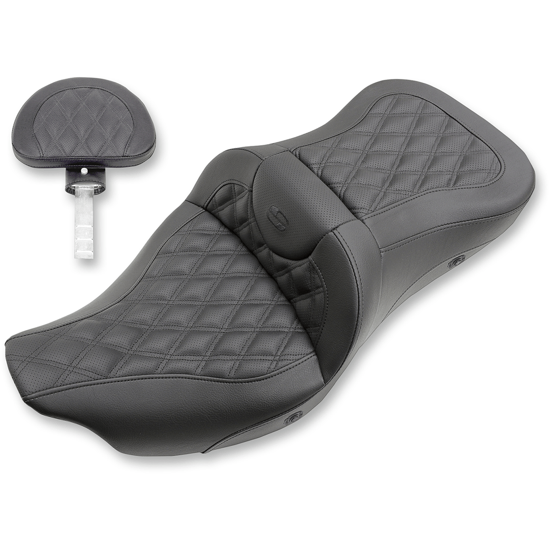 SADDLEMEN Extended Reach Roadsofa™ Seat Lattice Stitched Backrest Heated '08-'23 FL 80807B184BRHC