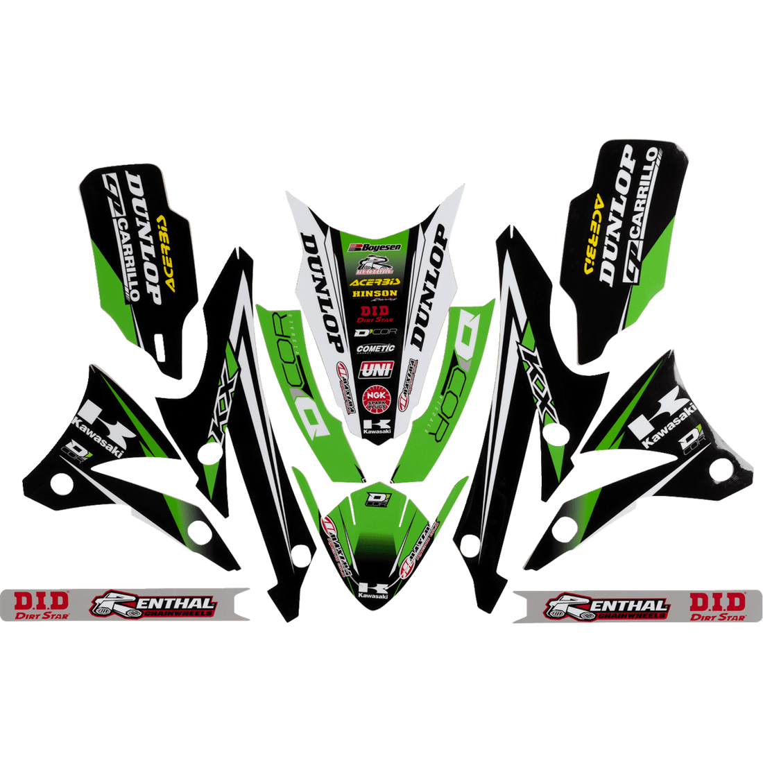 D'COR VISUALS Graphics and Trim Kit Team Green Kawasaki 1020524