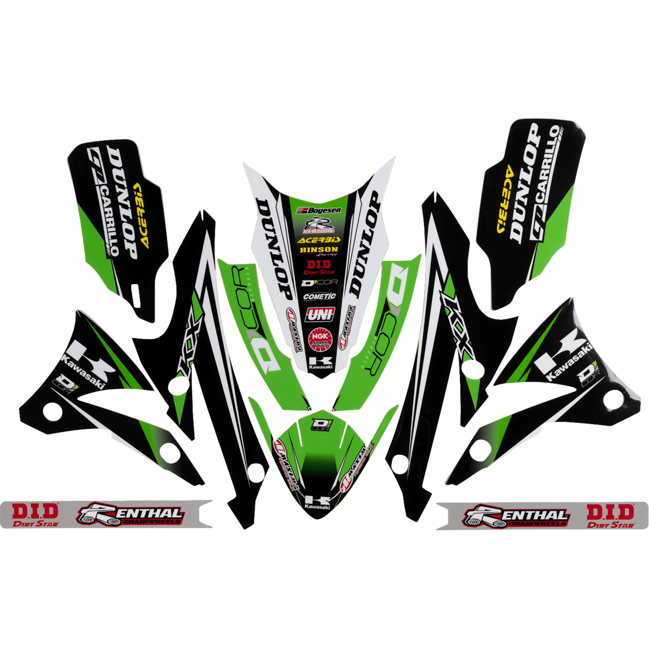 D'COR VISUALS Graphics and Trim Kit Team Green Kawasaki 1020524