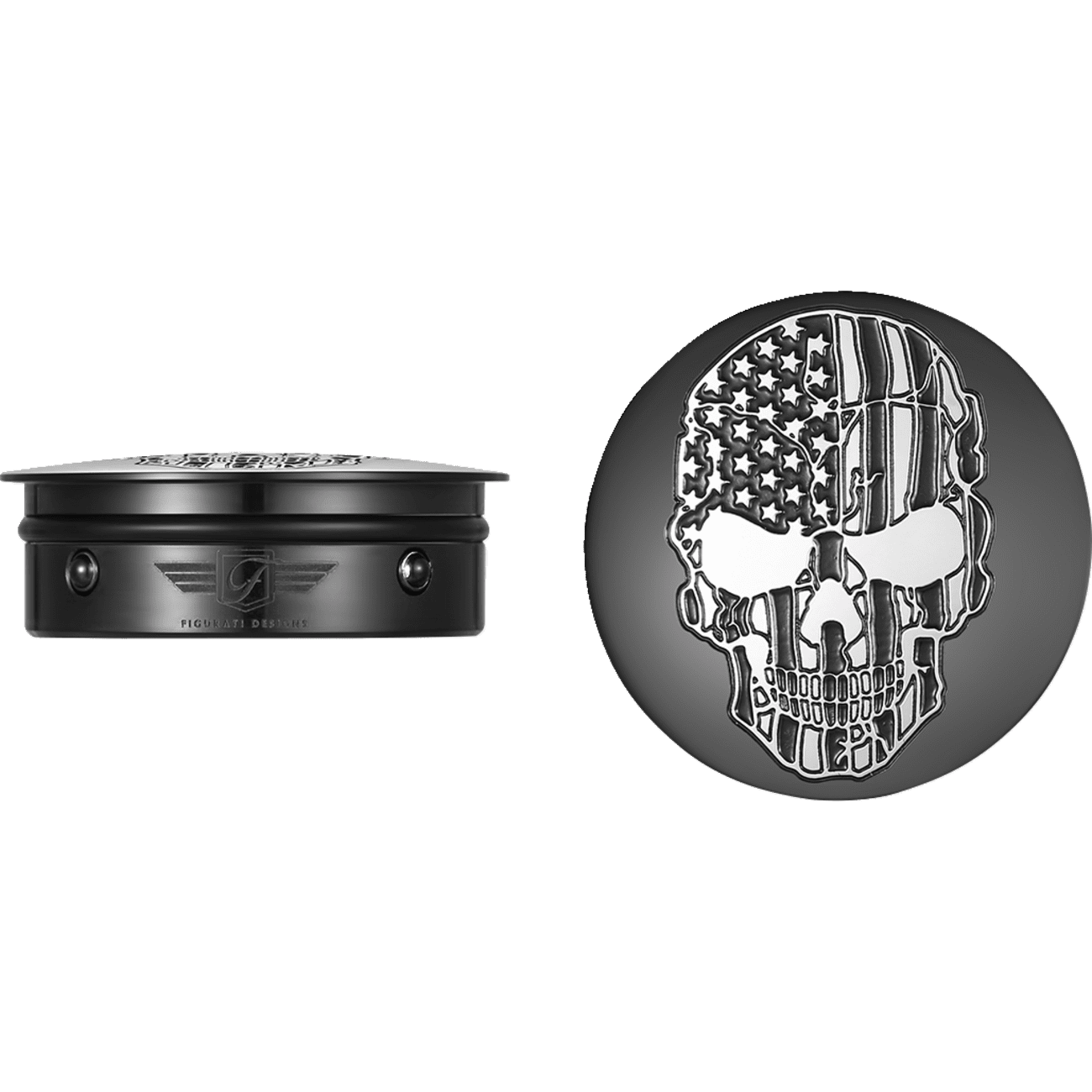 FIGURATI DESIGNS Swing Arm Covers Contrast Cut American Flag Skull Custom Black FD28BKSKULLCC