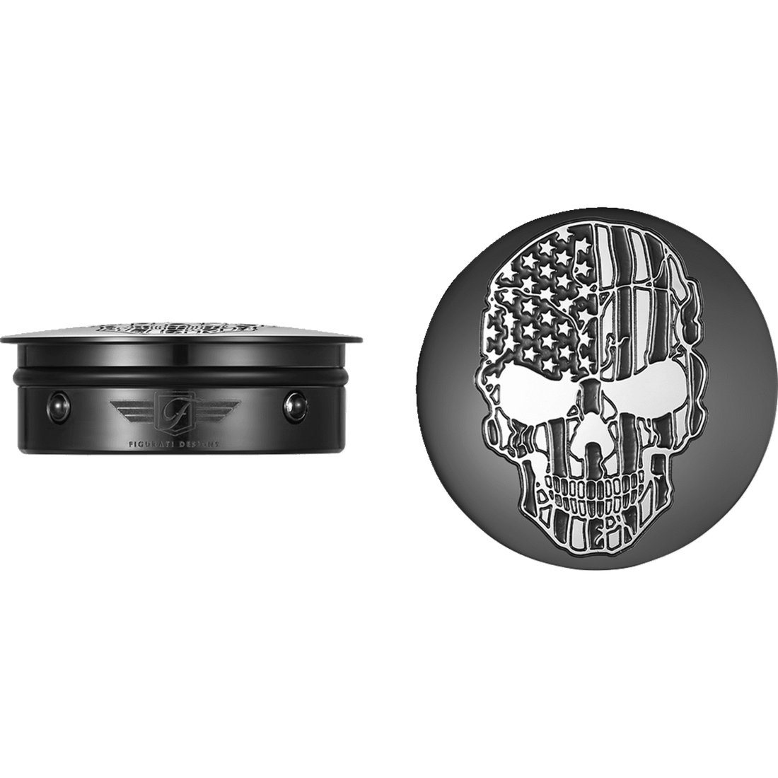 FIGURATI DESIGNS Swing Arm Covers Contrast Cut American Flag Skull Custom Black FD28BKSKULLCC