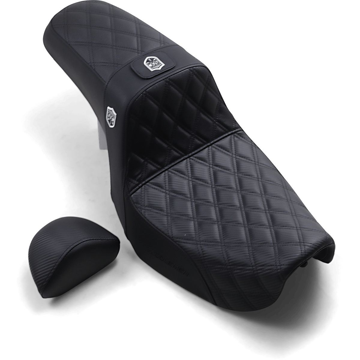 SADDLEMEN Pro Series SDC Performance Seat with Backrest Lattice Stitch/Lumbar Gripper FLD/FXD '06-'17 SC80604DBKRT