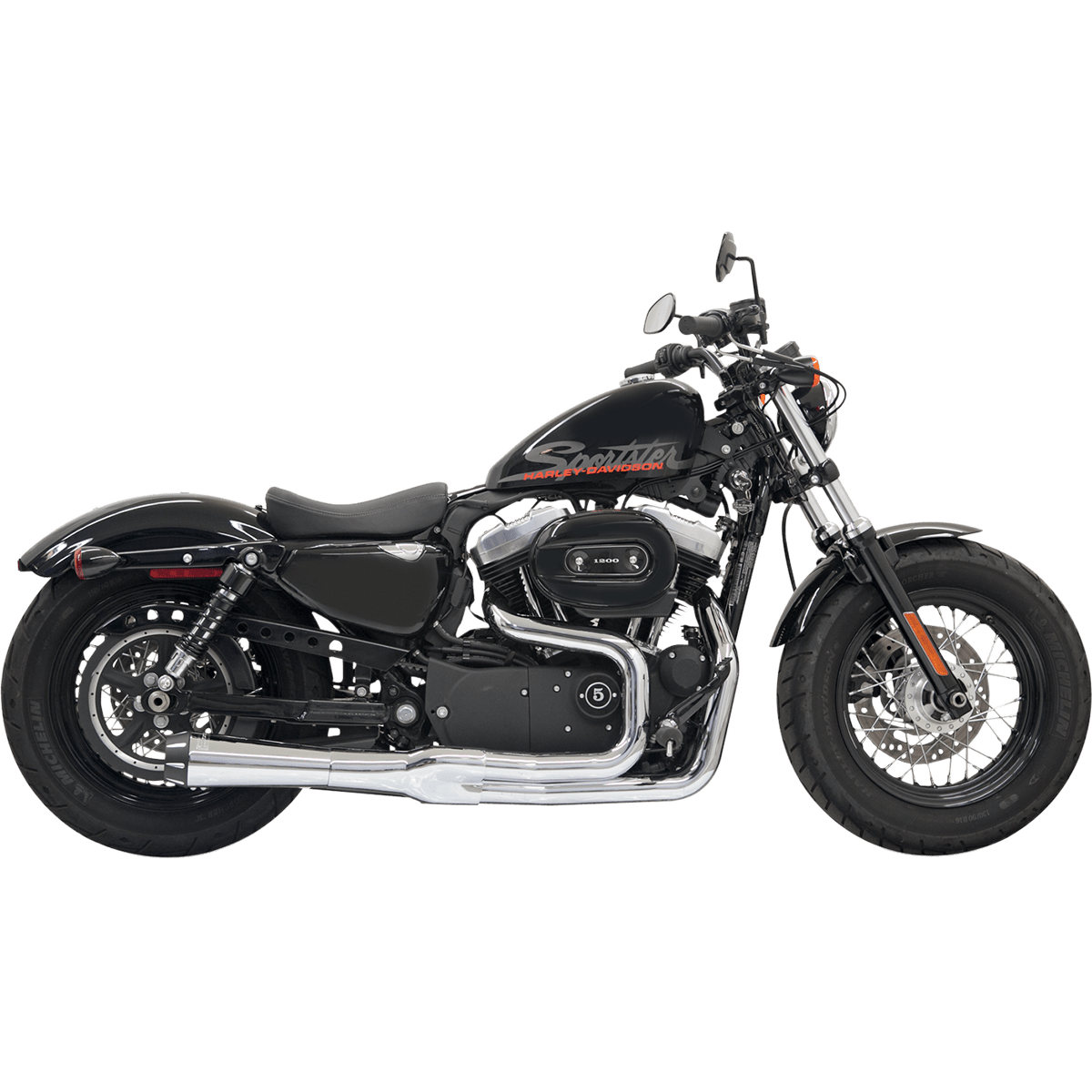 BASSANI XHAUST Mega Power Exhaust Chrome Short '04-'13 XL with Mid/Forward Controls 1X22R